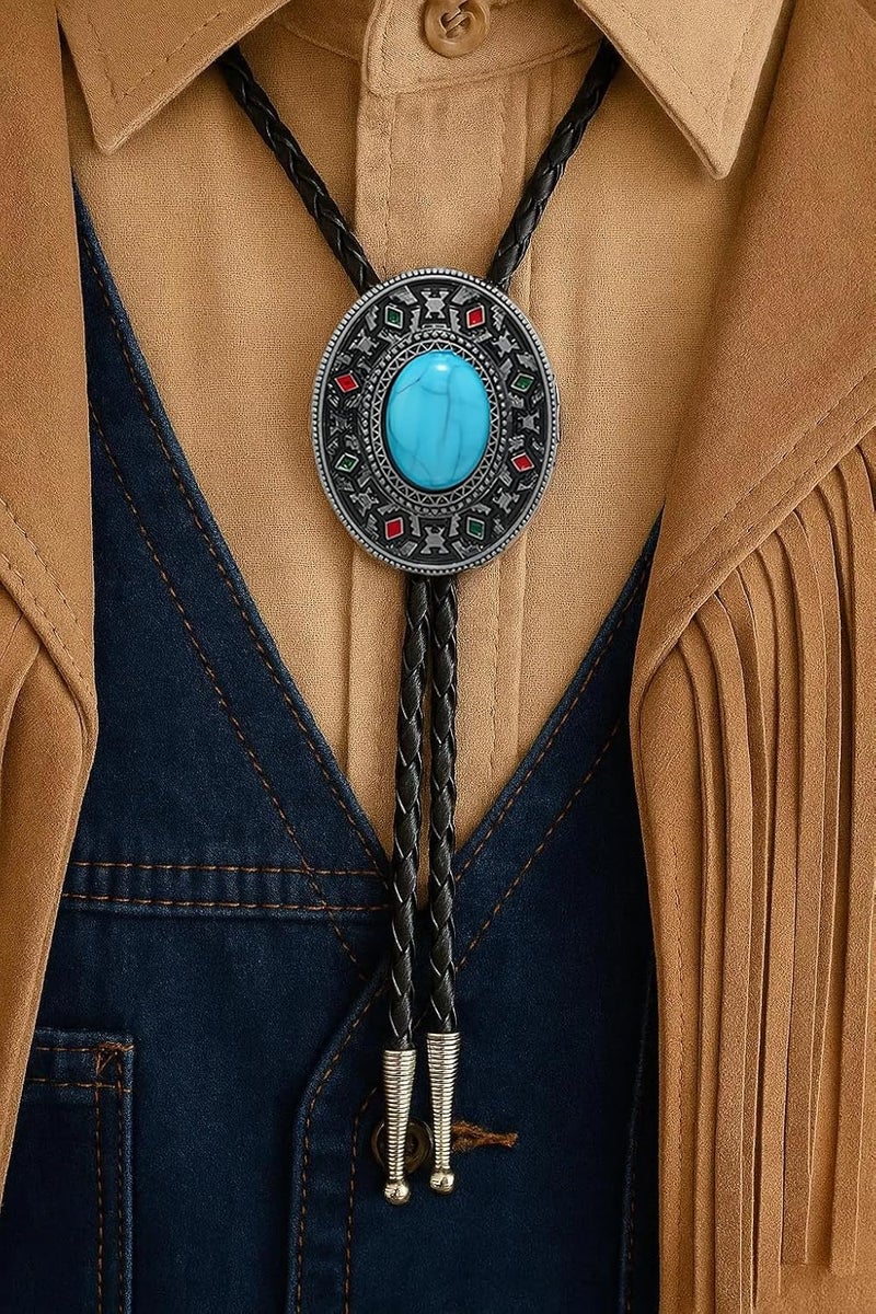 Eohak Western Cowboy Bolo Tie Rodeo Leather Necktie for Men Women Costume Accessories - Image 2